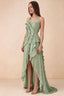 Celeste Pistachio Pleated Ruffle Halter High Slit Maxi Dress