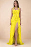 Celeste Yellow Pleated Ruffle Halter High Slit Maxi Dress