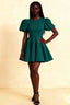 LVLVS Celia Peacock Stretch Crepe Puff Sleeve Mini Dress for Cocktail Party & Formal Events