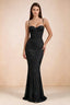 Vestido largo de sirena Celine negro con corsé y bordado floral