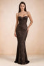 Celine Chocolate Brown Floral Embroidered Corset Mermaid Maxi Dress