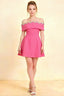 Christy Hot Pink Crepe Off - the - Shoulder Rhinestones Mini Dress for Homecoming, Front View Model Wearing
