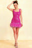 Cindy Fuchsia Sequin Bodycon Square Neck Mini Dress with Feather Trim