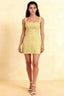 Claire lemon lace A-line square neck mini dress front view model studio shot