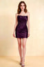 Clara grape satin bodycon strapless mini dress with sequin lace corset bodice