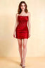 Clara Red Satin Bodycon Corset Strapless Mini Dress Front View