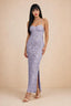 Clementine Pale Purple 3D Floral Sweetheart Maxi Dress