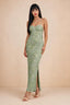 Clementine Sage Green 3D Floral Sweetheart Maxi Dress