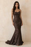 Cordelia Chocolate Brown Floral Appliqué Mermaid Maxi Dress