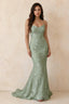 Cordelia Sage Green Floral Appliqué Mermaid Maxi Dress