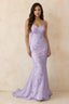 Vestido largo de sirena Cordelia con apliques florales de glicinia