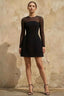 Edith Black High Neck Mini Dress with Sleeves