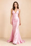 Elodie Candy Pink Satin Ruched V-Neck Mermaid Maxi Dress