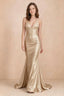 Elodie Champagne Satin Ruched V-Neck Mermaid Maxi Dress