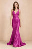 Elodie Fuchsia Satin Ruched V-Neck Mermaid Maxi Dress