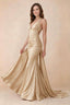 Elodie Gold Satin Ruched V-Neck Mermaid Maxi Dress