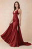 Elodie Red Satin Ruched V-Neck Mermaid Maxi Dress