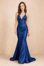 Elodie Royal Blue Satin Ruched V-Neck Mermaid Maxi Dress