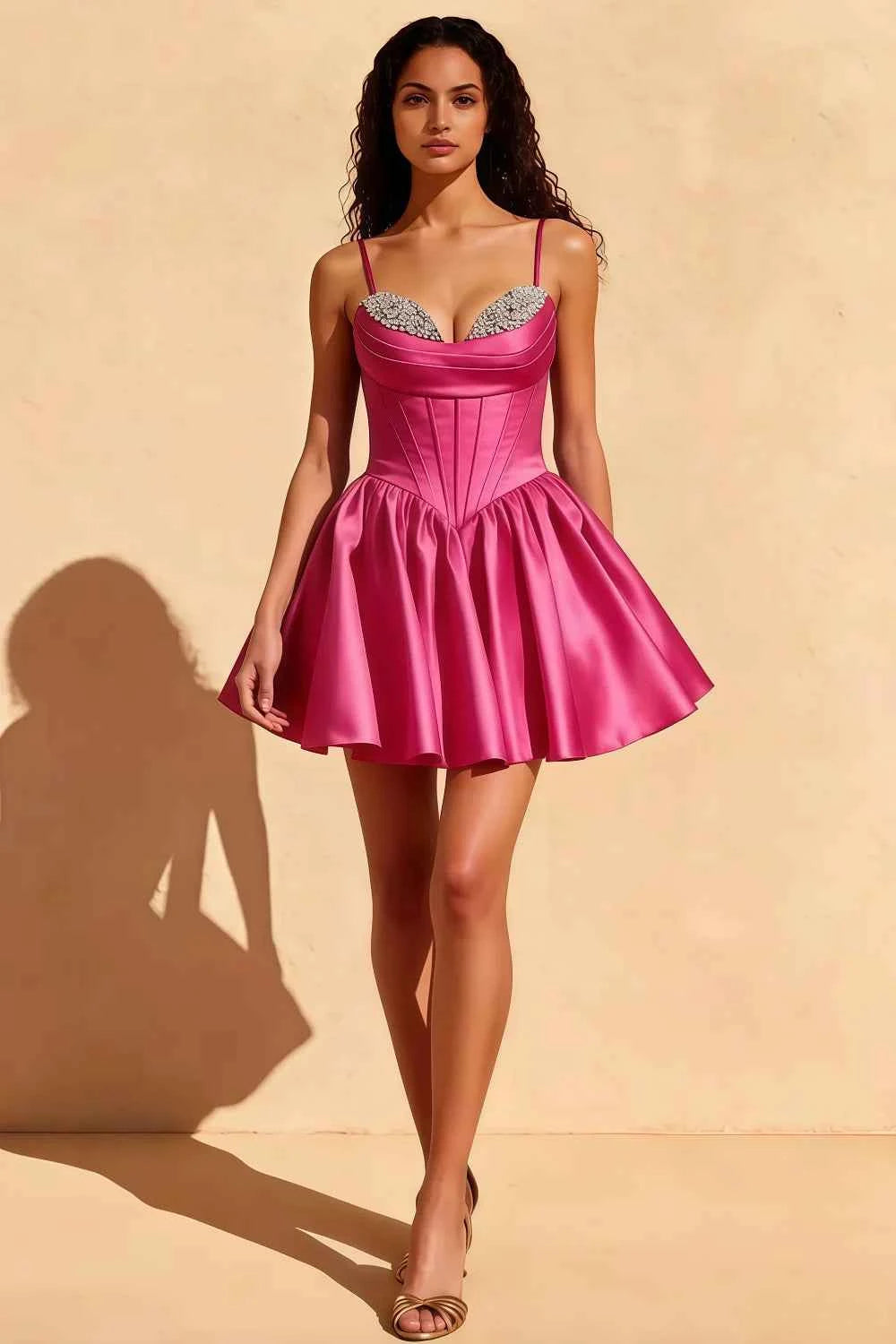 Felicia Fuchsia Mini Dress Beaded