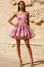 Fiona Aubriana Strapless Mini Dress Pink Jacquard | A-Line Floral Skirt