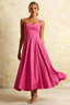 Gina Fuchsia High Waist Square Neck Midi Dress | Chic A-Line Style
