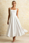 Gina White Square Neck Midi Dress | Elegant A-Line