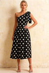 Giselle Black Polka Dot Asymmetrical Midi Dress Topshop