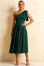 Giselle Emerald Green Midi Dress Asymmetrical with Bow Sleeve