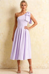 Giselle Lavender Asymmetric Gathered Midi Dress with Bow