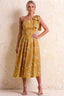 Giselle Yellow Floral Print Asymmetrical Midi Dress | Chic One Shoulder