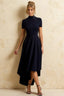 Gloria Navy High-Low Modest Midi Dress with Sleeves