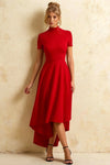 Gloria Red Modest Dresses Midi | Chic High-Low Evening Gown