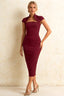 Grace Burgundy Midi Short Sleeve Dress | Elegant Bodycon
