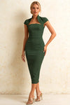 Grace Dark Green Midi Dress Short Sleeve | Elegant Cut-Out Neck