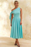 Gracie Aqua One Shoulder Midi Dress with Knot Detail
