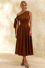 Gracie Coffee One Shoulder Midi Dresses