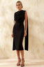 Gretchen Black High Neck Midi Dress with Draped Cape