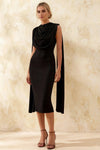 Gretchen Black High Neck Midi Dress with Draped Cape