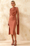 Gretchen Bronze Midi High Neck Dress with Cape Detail