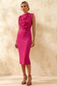 Gretchen Fuchsia High Neck Dresses Midi with Cape Detail