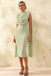 Gretchen Mint High Neck Bodycon Dress Midi with Cape Detail
