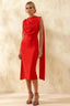 Gretchen Red High Neck Midi Dress Casual | Elegant Cape Dress