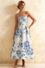Gwen Blue and White Floral Angel Strapless Midi Dress
