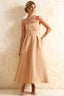 Gwen Champagne Midi Dress Strapless | Elegant Pleated A-Line
