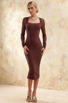 Gwendolyn Brown Mesh Long Sleeve Midi Dress