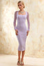Gwendolyn Lavender Midi Long Sleeve Dress | Elegant Sheer Sleeves