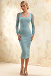 Gwendolyn Powder Blue Midi Long Sleeve Dress for Wedding Guest