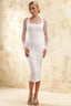 Gwendolyn White Square Neck Midi Dress with Sheer Sleeves