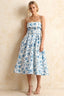 Hannah Blue Floral Square Neck Midi Dress with Belted