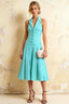 Harper Aqua V Neck Midi Dress with Drop Waist